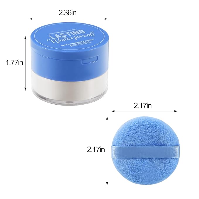 Matte Setting Powder,Waterproof & Long-Lasting Loose Powder for Flawless Finish,Minimizes Pores,Oil-Control,Sweat-Proof Makeup Powder,Includes Puff & Mirror