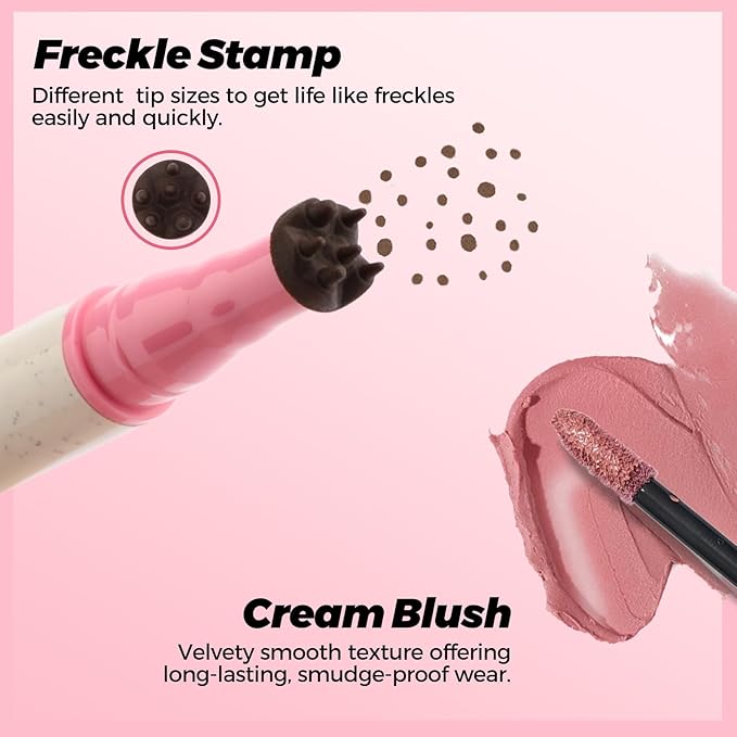 Erinde 2PCS Natural Freckle Blush Pen, 2 in 1 Liquid Freckle Stamp & Liquid Blush for Cheeks, Long Lasting Waterproof Freckles Tattoo Marker for Natural Sunkissed Makeup