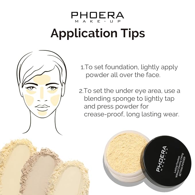 PHOERA Foundation Face Powder, Soft Focus Setting Powder, Silky Powder For Creating Without Shine, Smooths Pores & Lines, Up to 24H Wear Oil Control,0.49 Oz (N.03 Banana)
