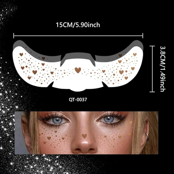 8Ps Face Glitter Speckles Patches, 2Colors 4styles Glitter Freckles Face Tattoo, Glow Up Makeup Patches, Cute Glitter Makeup Accessories for Women, Cosmetic Glitter for Face Gift