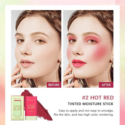 Cream Blush Stick,Contour Beauty Wand,Tinted Moisturizer Stick,Multi-Use Blush Beauty Wand for for Cheeks & Lip Tint & Eyeshadow Makeup,Suitable for All Skin(Hot Red #2)