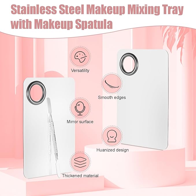 4 Pcs Makeup Spatula Set, Stainless Steel Cosmetic Makeup Palette, Korean Mixing Palette Foundation Cosmetic Skin Care Tool