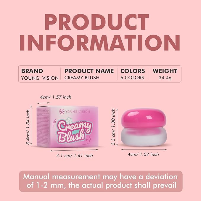 YOUNG VISION Lip & Cheek Pudding Pot – Multi-Use Soft Matte Cream Blush, Buildable Lightweight Formula Lips and Cheeks Tint, 5g/0.17oz