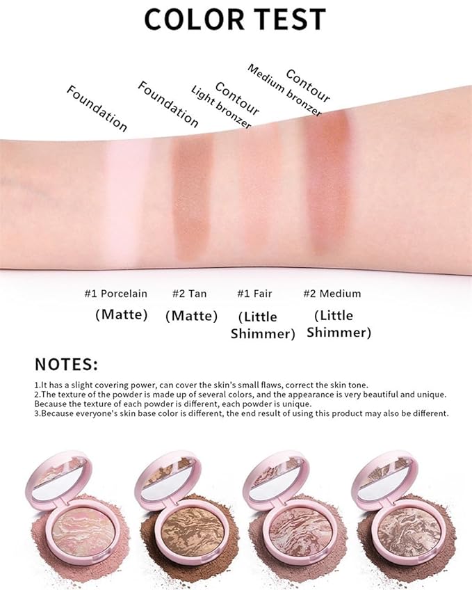Go Ho Baked Bronzer Powder Makeup,Blush Glow Balance,Color Corrector,Baked Contour Face Brighten,Buildable Bronze Glow,Natural Finish,04 Medium