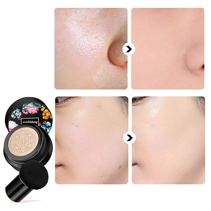 2 Pack Mushroom Head Air Cushion BB Cream, Concealer Lasting Nude Makeup Moisturizing Brightening Pigment CC Liquid Foundation