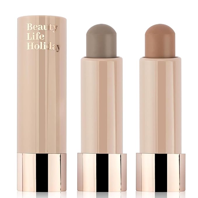 2PCS Contour Sticks, Natural Buildable Coverage Cream Contour Bronzer Stick,【Portable Travel Size】【Waterproof & Lightweight】【Long Lasting】Smooth Gliding Face Shaping Makeup, Cold Gray + Medium Gray