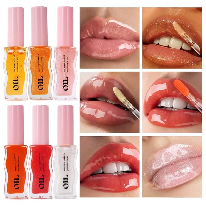 Honey Infused Hydrating Lip Oil Lip Gloss with Honey Tropical Scent, High-Shine Non-Sticky Formula for Dry Lips, 8ml (Ice Cream, Lip Oil-6)