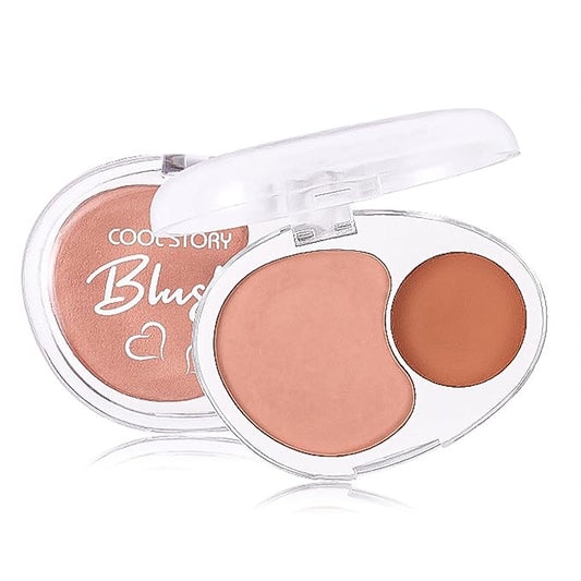 Dual-Tone Face Blush Palette for Cheeks - Waterproof, Long-Lasting, Satin Finish, Creamy Texture, Sculpting, All Skin Tones, Squalane, Highlighting, for Home, Travel, Makeup 2 Tone Tint 5#