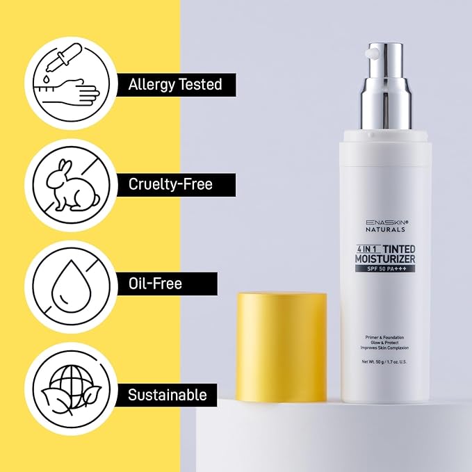 Tinted Moisturizer with SPF 50:Enaskin Naturals Face Tinted Sunscreen with Light Sheer Coverage, UVA/UVB Protection with Broad Spectrum PA+++ - 1.7 oz