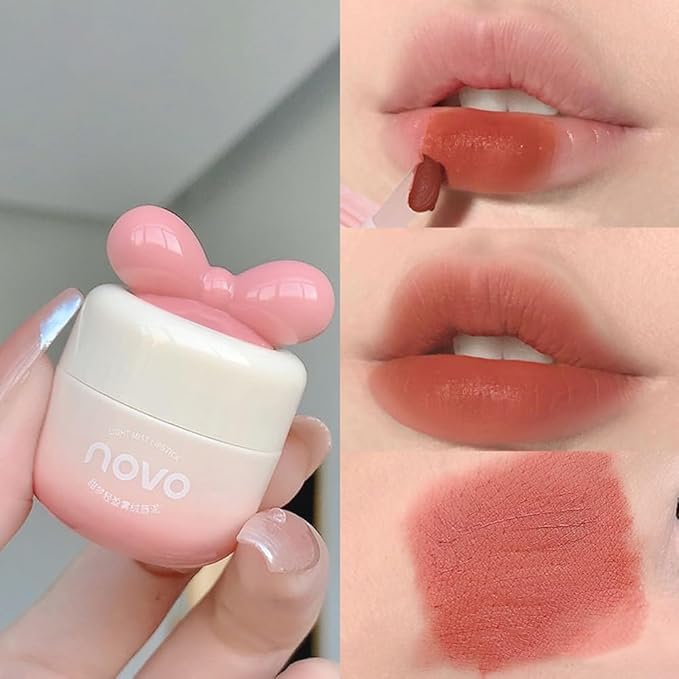 Rayberro 4 Pack Matte Lip Glaze Lipstick Set, Lip Gloss Set, Cute Bow Knot Shape Lipstick Makeup Set, Long Lasting Wear Non-Stick Cup Not Fade Waterproof Sweatproof Lipsticks Lip Balm Lip Care