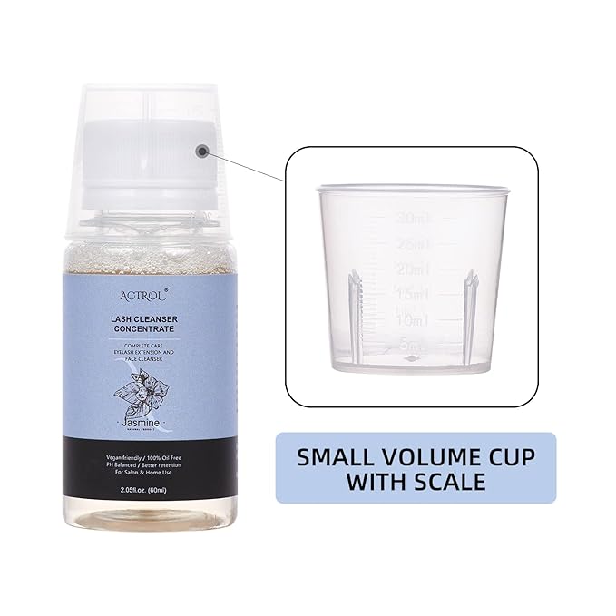 Eyelash Cleanser Concentrate 60ml Jasmine Professional Lash Shampoo Foaming Cleanser DIY Non-lrritating Wash for Extensions Lashes with Salon Home Care-Makes 12 Bottles