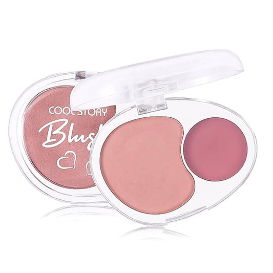 Dual-Tone Face Blush Palette for Cheeks - Waterproof, Long-Lasting, Satin Finish, Creamy Texture, Sculpting, All Skin Tones, Squalane, Highlighting, for Home, Travel, Makeup 2 Tone Tint 1#