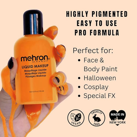 Mehron Makeup Liquid Makeup | Face Paint and Body Paint Perfect for Halloween, Cosplay I Air Brush Compatible 4.5 oz (133 ml) (Orange)