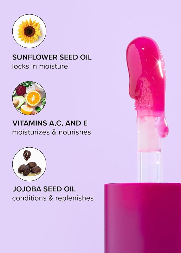 I DEW CARE Lip Gloss - Glow Easy Raspberry | Jojoba Seed Oil, Vitamin C, Pigmented Glossy Stain, Hydrating, Korean Makeup, Pink Color, Moisturizing, Nourishing, 0.12 FL Oz