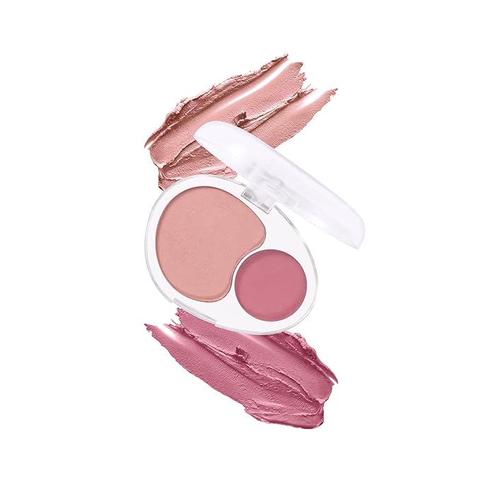 Dual-Tone Face Blush Palette for Cheeks - Waterproof, Long-Lasting, Satin Finish, Creamy Texture, Sculpting, All Skin Tones, Squalane, Highlighting, for Home, Travel, Makeup 2 Tone Tint 1#