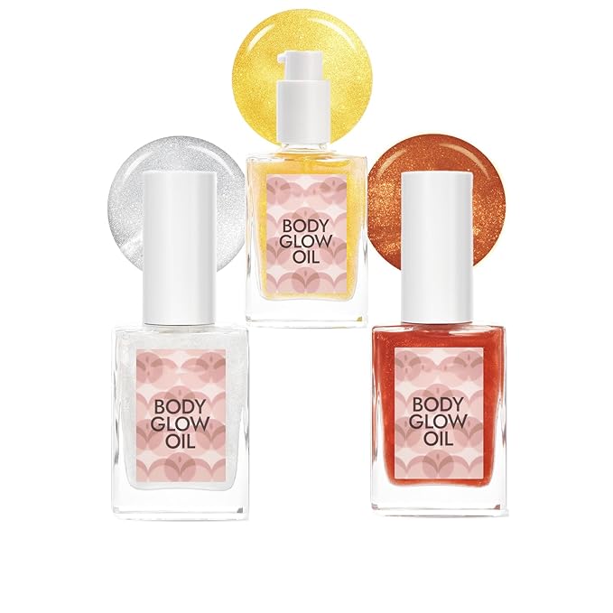 Shimmer Body Oil, Body Luminizer 3 Colors Hydrating Body Shimmer Oil Sparkle and Shine Hydrating and Nourishing Body Glitter Oil 1.05 Floz