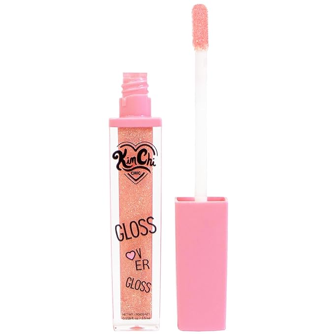 Kimchi Chic Gloss Over Gloss, Shimmery Micro-Sparkle Lip Gloss To Wear Alone Or Over Lipstick, Fragrance-Free Luscious Lip Balm, Peach Pink, 03 Peach Shimmer, 0.35ml