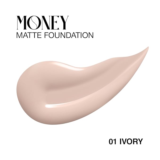 Money Liquid Matte Foundation – Long-Lasting, Natural Looking & Buildable Coverage – For Combination, Dry, Oily Skin – Lightweight & Moisturizing (Ivory)