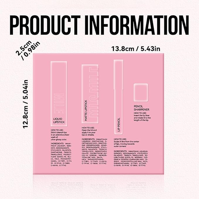 Matte velvet Lipstick + Lip Liner + Moisturizing Lip Oil Set, One Step Lips Makeup Kits Pigment Velvety Nude Lip Stain Waterproof Long Wear Lip Gloss Make up Gift Set (Set B)
