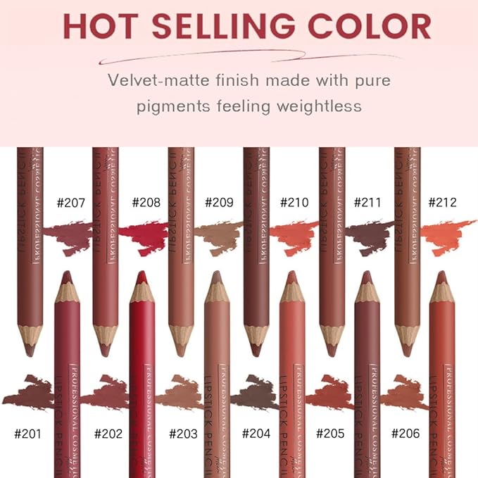 12PCS Matte Lip Liner Set - Long Lasting High-Pigmented Lip Pencils with Sharpener, Natural Nude Brown Maroon Plum Shades for Shaping & Daily Lip Makeup (12 Colors)