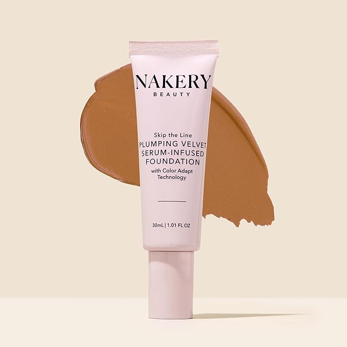 Nakery Full Coverage Plumping Liquid Foundation - Serum Infused Makeup with Niacinamide & Hyaluronic Acid for All Skin Types - Medium