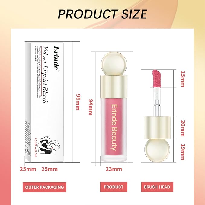 Erinde Liquid Cream Blush, Soft Dewy Face Blush, Natural Matte Finish Looking, Long-lasting Cheek Tint, Lightweight Blendable Feel, Moisturizing Face Blush for Cheek, Pink