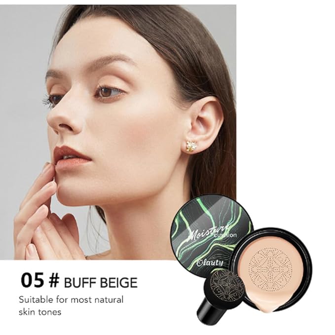 Mushroom Head Air Cushion CC Cream Foundation, Moisturizing Concealer BB Cream Nude Long Lasting Matte CC Cream Makeup Liquid Foundation (1pcs Buff Beige)