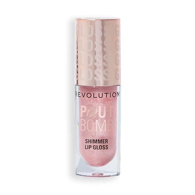 Revolution, Pout Bomb Shimmer Gloss, High-Shine Lip Gloss & Shimmer for Glossy Lips with Hyaluronic Acid & Sweet Vanilla Scent, Shine Pink, 0.15 Oz