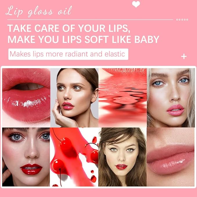 Glow Lip Oil Plumping Lip Gloss Hydrating Lip Care Non-sticky Big Brush Head Korean Lip Tint Primer Glitter Shine Lipgloss (PINK)