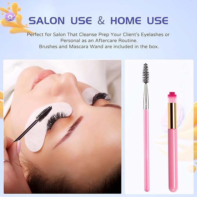 Vemofoper Lash Shampoo for Lash Extensions, Eyelash Extension Cleanser 60ml + Rinse Bottle + Brushes, Lash Bath for Eyelash Extensions, Lash Cleaner, Paraben & Sulfate Free, Salon and Home Use