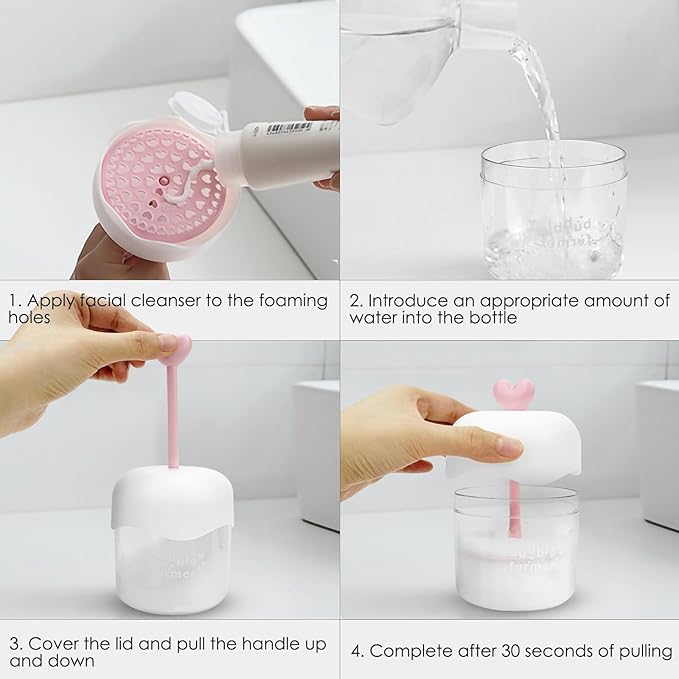 Face Cleanser Bubbler, Bubble Maker for Face Wash, Bubble Foamer Device, Gentle Deep Cleanser, Maker Face Foaming Maker for Cleaning (1, Blue) (1, Transparent)