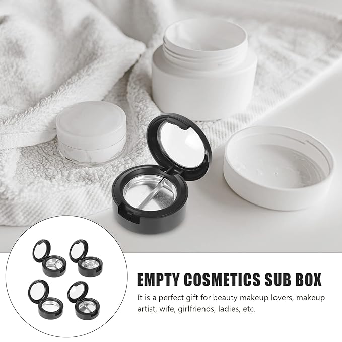 Mobestech Eyeshadow Pallets 4Pcs 3Grid Empty Makeup Eyeshadow Boxes Round Balms Storage Case Travel Containers Empty Cosmetics Makeup Sample Containers for Women Black Eyeshadow