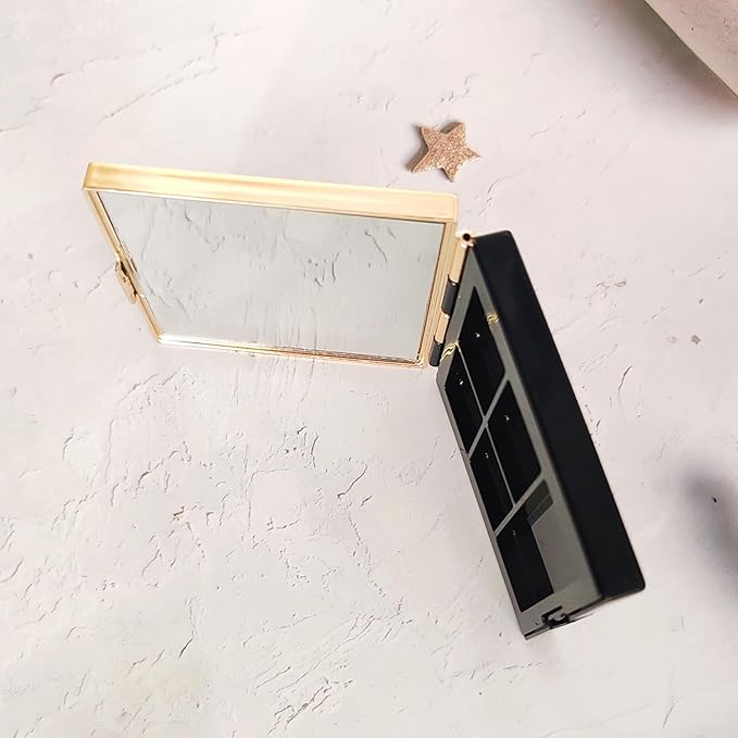 Black 5 Grids Empty Eyeshadow Palette with Gold Frame Mirror Lipstick Box Powder Blush Makeup Case Highlighters Container DIY Refillable Eye Shadow Pans