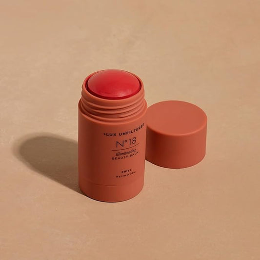 + Lux Unfiltered N°18 Illuminating Beauty Balm - Cream Blush Stick with Mango Butter - Buildable and Blendable Shimmer Blush Makeup Stick - Vegan & Cruelty Free - Chili (A Spicy Sheer Red)