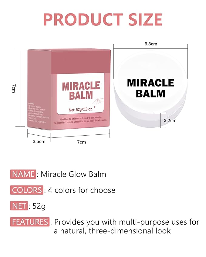 Miracle Glow Balm - Hydrating Tinted Cream Blush, Multi-Use Glow Face Balm Makeup for Cheek & Eye & Lip Tint, Creamy Lightweight Blendable Shimmer Blusher, Radiant Skin Finish, 03# Sheer Pink