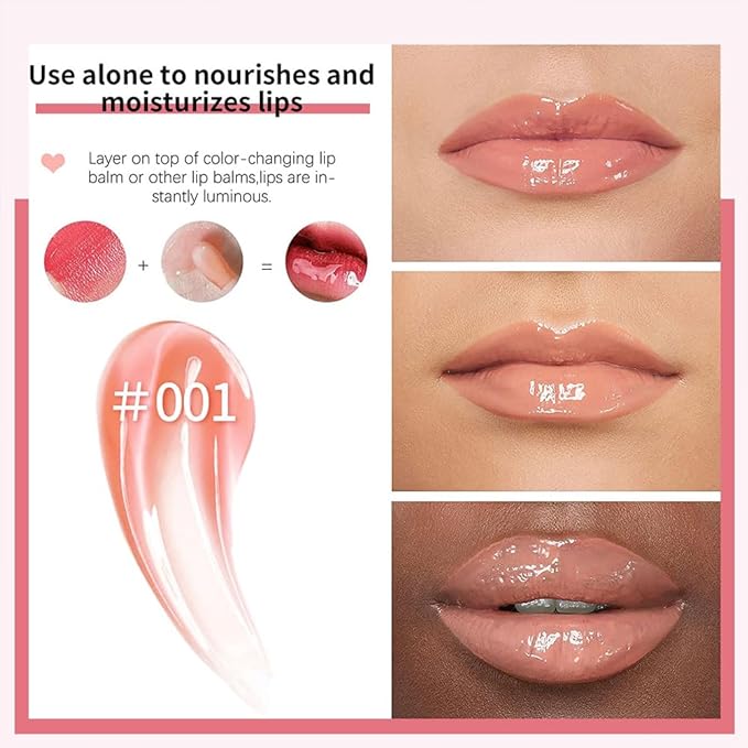 Hydrating Lip Glow Oil, Moisturizing Lip Glow Oil, Nourishing Glossy Transparent Lip Oil, Plumping Lip Oil, Lip Balm, Non-sticky Tinted Toot Lip Balm for Lip Care (PINK)0.2 OZ