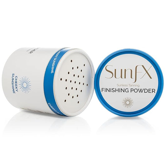 SunFX Post Spray Tan Translucent Finishing Powder | Talc Free | Sunless Tanning Powder with Large Professional Fan Brush & 100 pk of Disposable Sticky Feet
