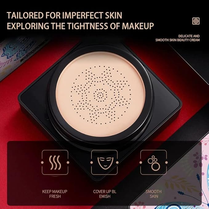 Air Cushion CC Cream Mushroom Head, Concealer Moisturizing BB Cream Foundation, Waterproof Matte Long Lasting Bright Face Makeup Base Long Lasting Cushion CC (2# Ivory)