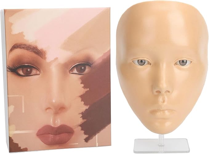 JTLB Makeup Practice Face with Plastic Stand 5D Silicone Full Face Makeup Practice BoardReusable Mannequin Tool for Beginner (White Skin)