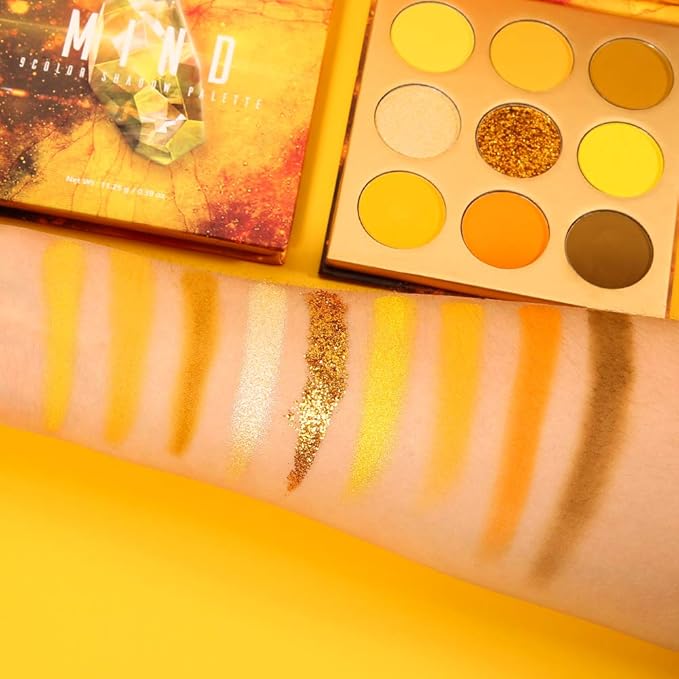 docolor 10Pcs Eye Makeup Brushes Skull Printed Eyeshadow Makeup Brush Set and Yellow Eyeshadow Palette 9 Colors Gemstone Shadow Palette Highly Pigmented Mattes Shimmers Long-Lasting Makeup Palette