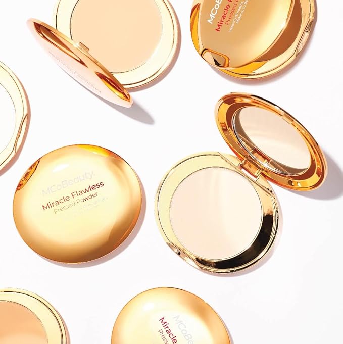 MCoBeauty Miracle Flawless Pressed Powder, Fair Shade, Oil-Control, Soft-Focus Finish with Hydrating Rose Flower Extract & Sweet Almond Oil, Vegan, Cruelty Free Cosmetics