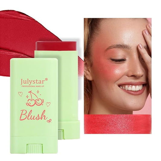 Cream Blush Stick for Cheek Tint Soft Dewy Moisturizer Face Blush Makeup Stick Blendable Color For Eyes, Lips & Cheeks (Red)