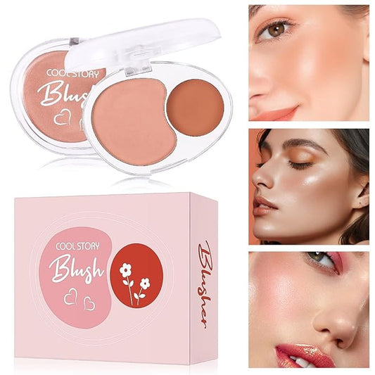 Dual-Tone Face Blush Palette for Cheeks - Waterproof, Long-Lasting, Satin Finish, Creamy Texture, Sculpting, All Skin Tones, Squalane, Highlighting, for Home, Travel, Makeup 2 Tone Tint 5#