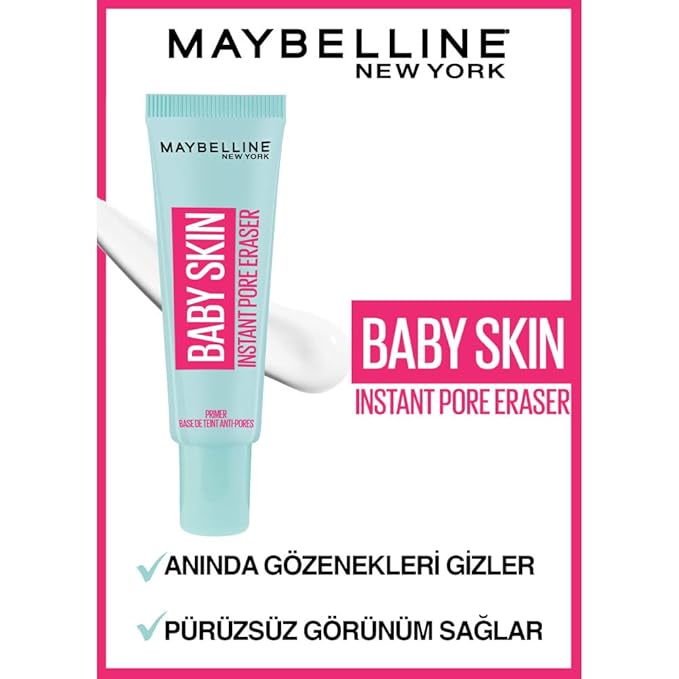 Maybelline New York Facestudio Lasting Fix Makeup Setting Spray, Matte Finish, 3.4 fl. oz. & Baby Skin Instant Pore Eraser Primer Makeup, Clear, 1 Count