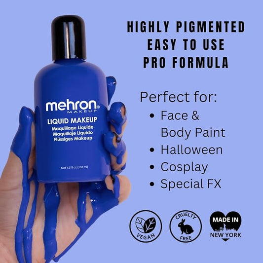 Mehron Makeup Liquid Makeup | Face Paint and Body Paint Perfect for Halloween, Cosplay I Air Brush Compatible 4.5 oz (133 ml) (Blue)