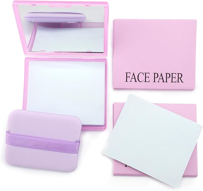 Erinde Oil Blotting Sheets for Face with Mirror and Puff, 300 Sheets Oil Blotting Paper for Oily Skin, Face Oil Absorbing Sheets, Natural Oil Control Film, Absorb Excess Oil, Makeup Friendly