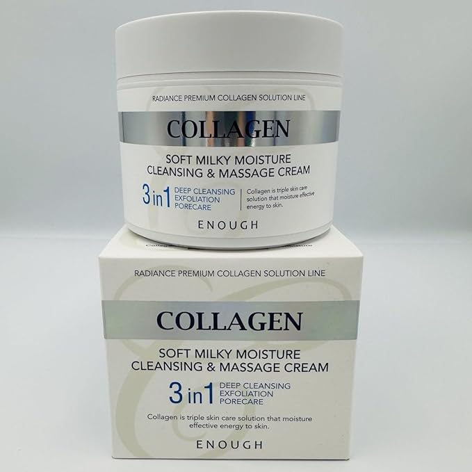 Enough Collagen Soft Milky Moisture Cleansing & Massage Cream, Deep Hydrating Face Cleanser and Makeup Remover, Korean Skincare for All Skin Types, 10.58 oz (300g)