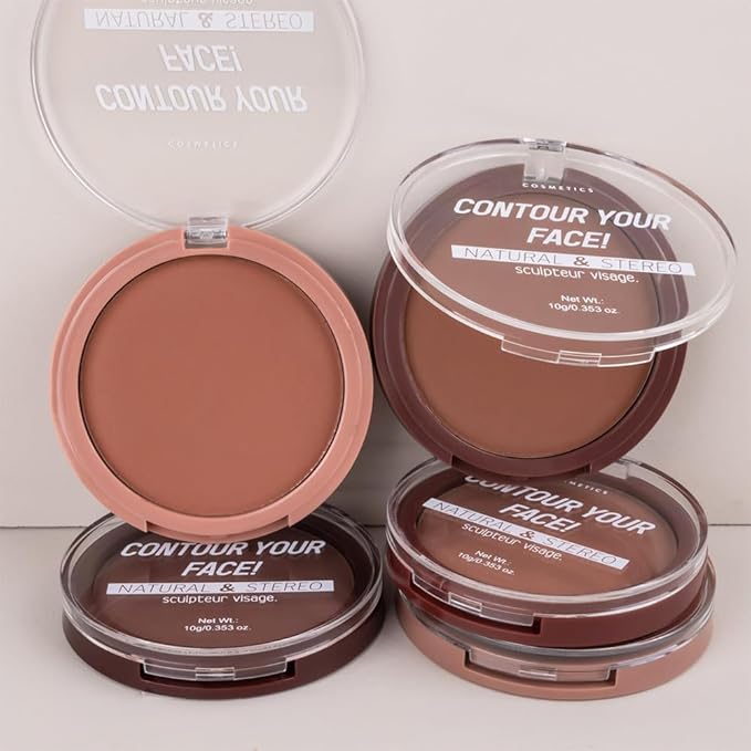 Contour Powder Foundation - Matte Finish, Waterproof & Oil-Control, All-Day Wear for Natural 3D Sculpting, No Cakey or Fading (Shade Adjustable)(3#, 1 Count (Pack of 1))