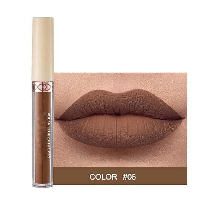 MAEPEOR Matte Liquid Lipstick 6PCS Nude Brown Velvety Lip Gloss Kit Long-Lasting Wear Non-Stick Cup and Not Fade Lipstick Set for All Undertone (Nude-Brown Series, 6PCS-D)