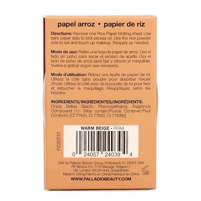 Palladio Face Blotting Tissue Sheets Made from Natural Rice Powder for Oily Skin, Oil Absorbing Paper, 2 Sided, Instant Results, Warm Beige, 40 Count